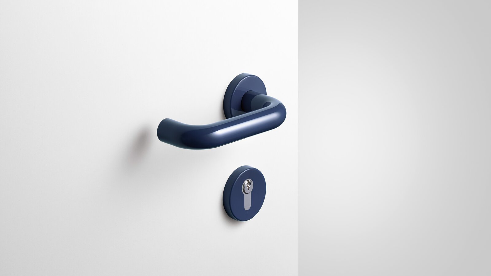HEWI lever handle steel blue Lever handle with key rosette in the color steel blue made of polyamide