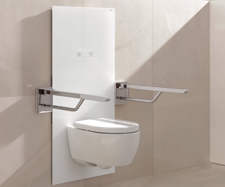 Moduł WC HEWI s50 Moduł WC o regulowanej wysokości ze składanym uchwytem pomocniczym
