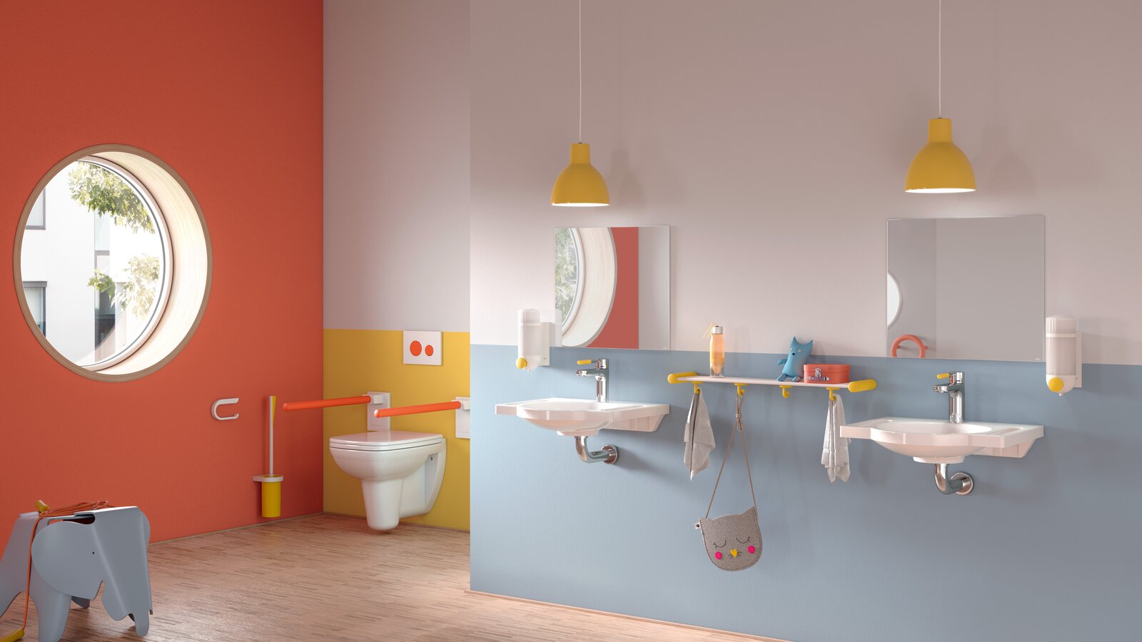 HEWI bain d'enfant coloré série 477/801 Salle de bain du jardin d'enfants avec des équipements sanitaires colorés et adaptés aux enfants