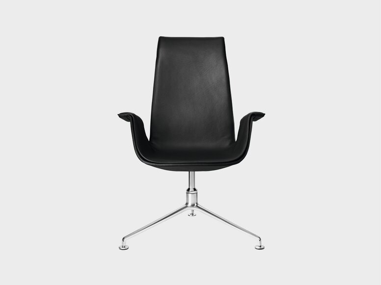 Design original Walter Koll Fauteuil baquet en forme de tulipe en cuir noir et pieds en aluminium
