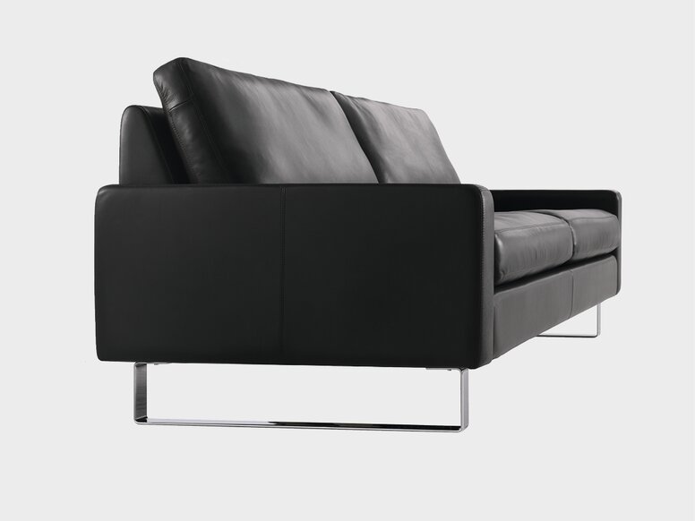 Design Original Cor Canapé en cuir marron foncé avec pieds chromés