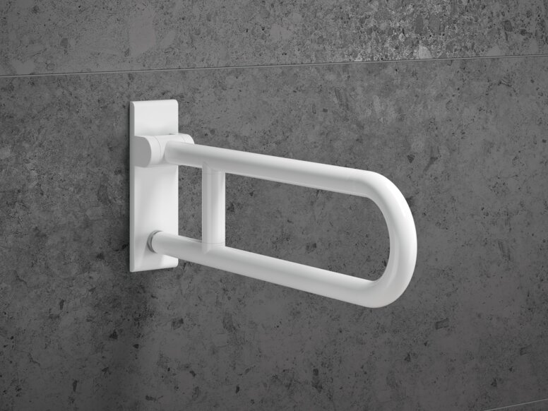 Barre d'appui pliante HEWI blanc de sécurité mat Barre d'appui pliante démontable en polyamide de couleur blanc de sécurité mat