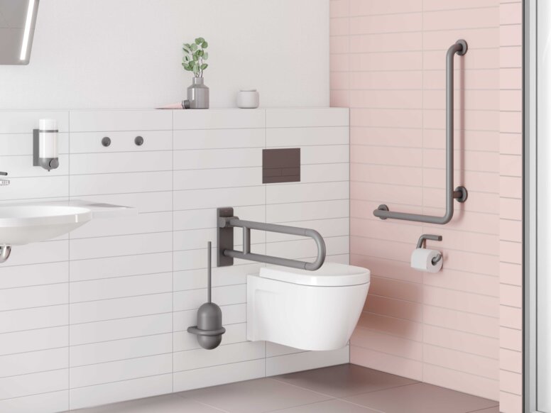 HEWI Série 477 Gris anthracite mat Zone de lavage et WC accessibles