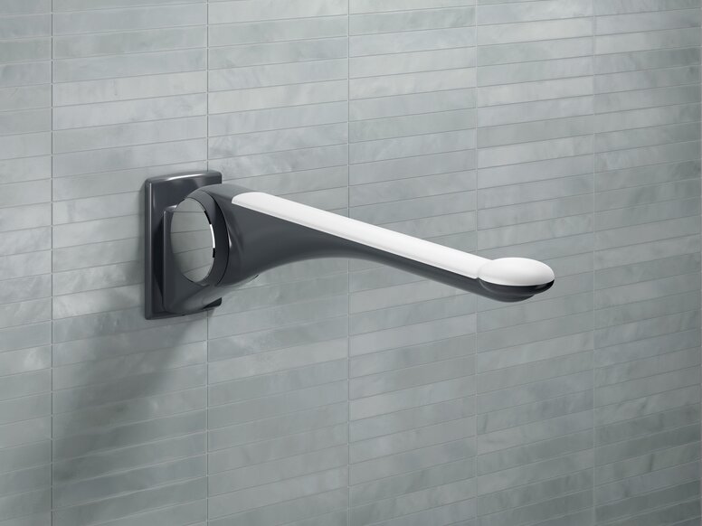 HEWI Barre d'appui pliante LifeSystem Anthracite-blanc Barre d'appui rabattable en couleur anthracite avec pad de préhension en couleur blanche