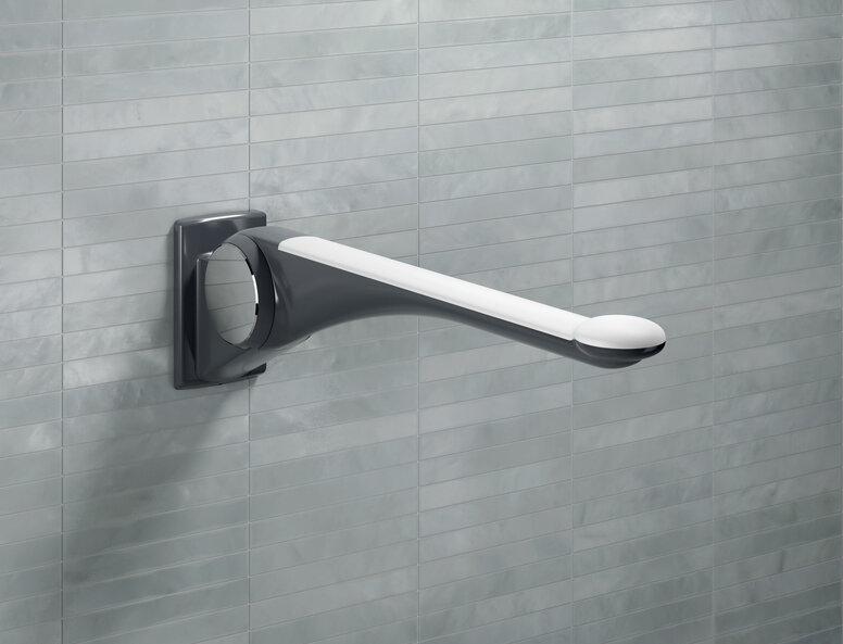 HEWI Barre d'appui pliante LifeSystem Anthracite-blanc Barre d'appui rabattable en couleur anthracite avec pad de préhension en couleur blanche