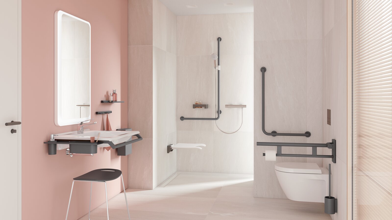 Salle de bain HEWI Système 900 revêtu par poudre gris foncé Salle de bains Système 900 revêtu par poudre gris foncé