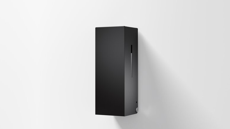 Distributeur de savon sans contact au design anguleux en noir mat en acier inoxydable