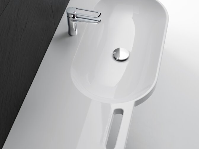 lavabo de longueur variable avec poignées et mitigeur chromé